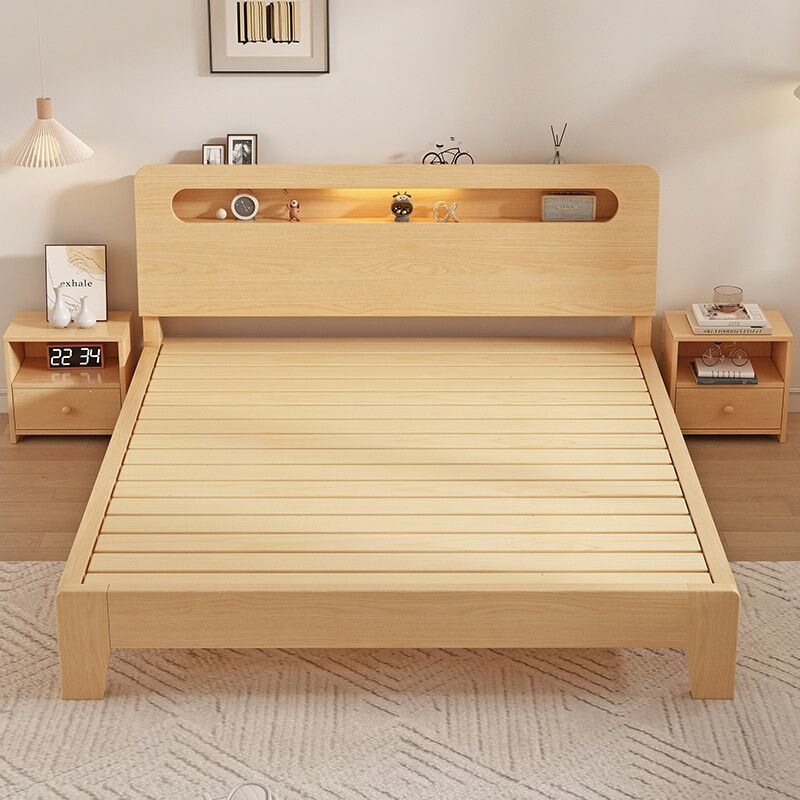 Solid wood bed 1.5m for home use 1.8m Nordic style double bed for small apartments 1.2m single bed frame for rental rooms bedroom Solid wood bed 1.5m for home use 1.8m Nordic style double bed for small apartments 1.2m single bed frame for rental rooms bedroom