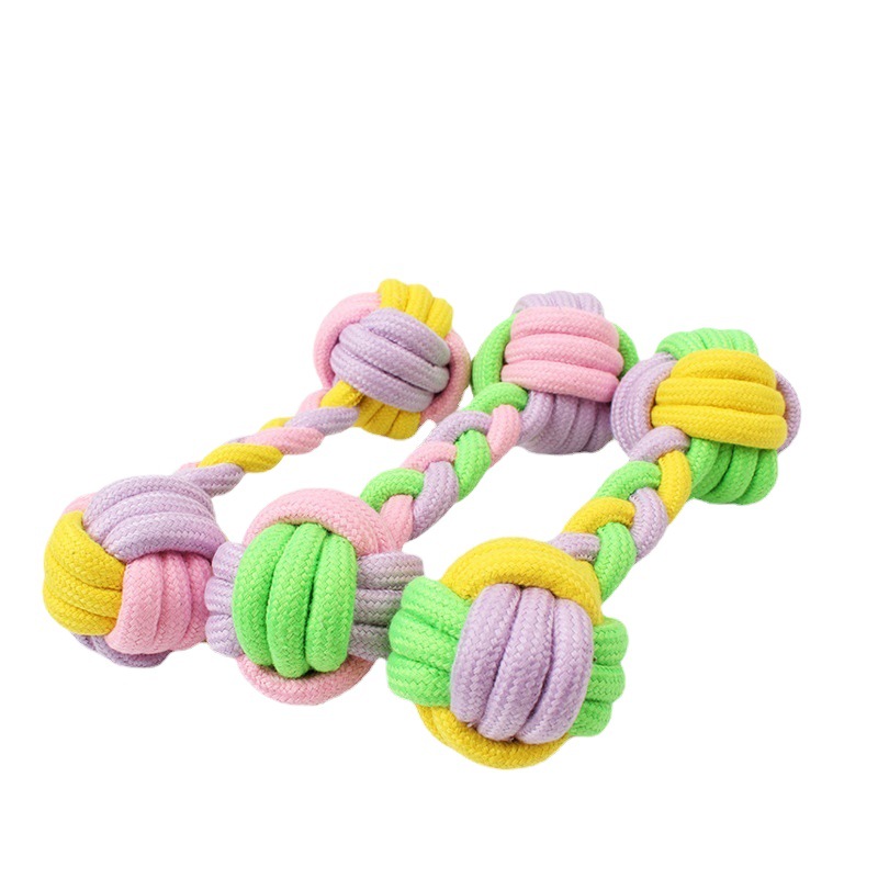 En stock al por mayor de cuero Taobao cuerda de algodón de color caramelo tejida mancuerna zapatillas cuerda de algodón mascota tejida mascota perro juguete image 1