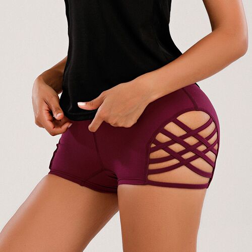  High-Waisted Yoga Shorts for Women, Side Cross Large Cut-Out Sexy Fitness Dance Pole Dance Sport Shorts