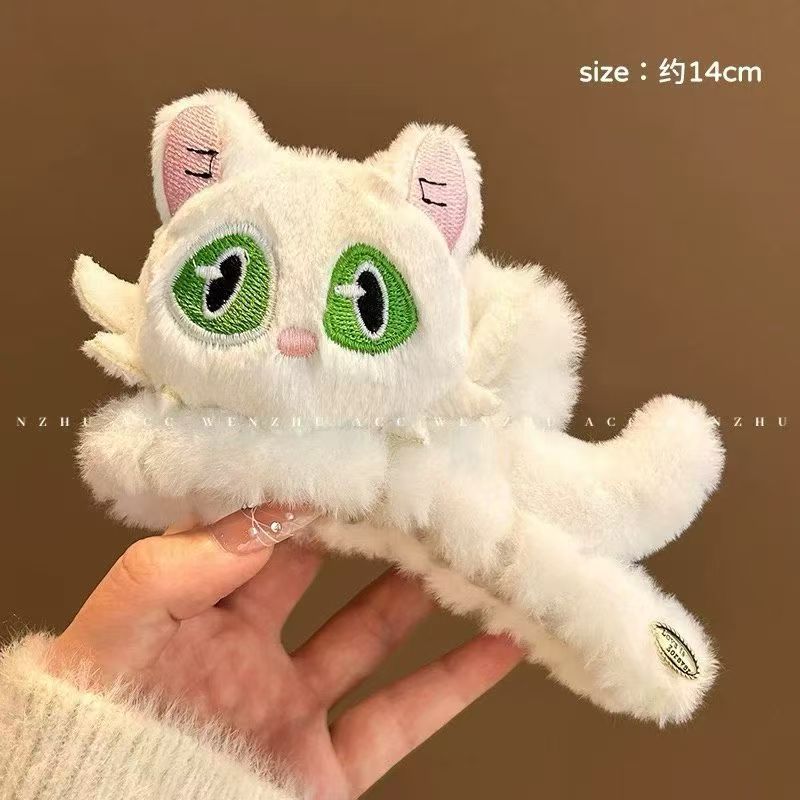 可爱卡通猫咪毛绒抓夹女大号秋冬气质后脑勺发夹盘发头饰鲨鱼夹子|undefined
