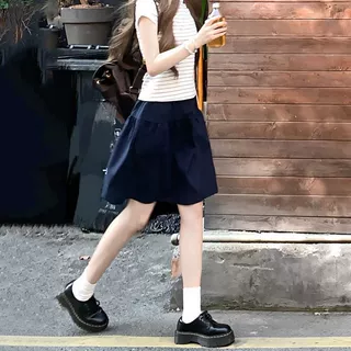 Y藏青色半身裙女夏季新款小个子日系穿搭a字裙高腰显瘦防走光短裙
