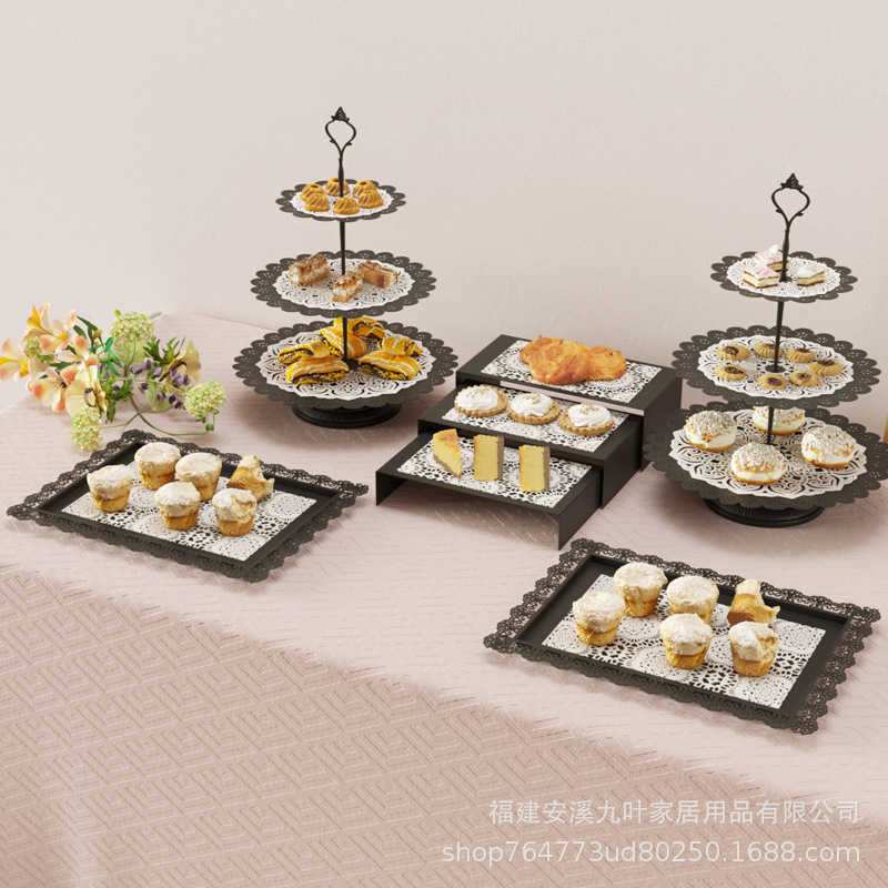 Juego de estantes para pasteles transfronterizos Soporte de exhibición de decoración de mesa de postres redondos de estilo europeo Postre Exhibición de dulces de frutas Mesa de descanso para el té