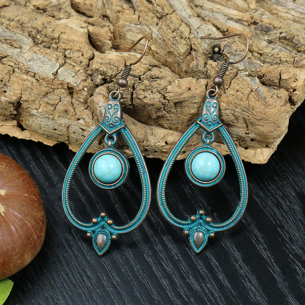 Drop Earrings Classification 1 Pair Hip-Hop Retro Leaf Inlay Alloy Turquoise Drop Earrings