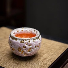 虫洞留金志野烧主人杯 世代留金丹粉釉 孤品 陶瓷功夫茶杯品茗杯