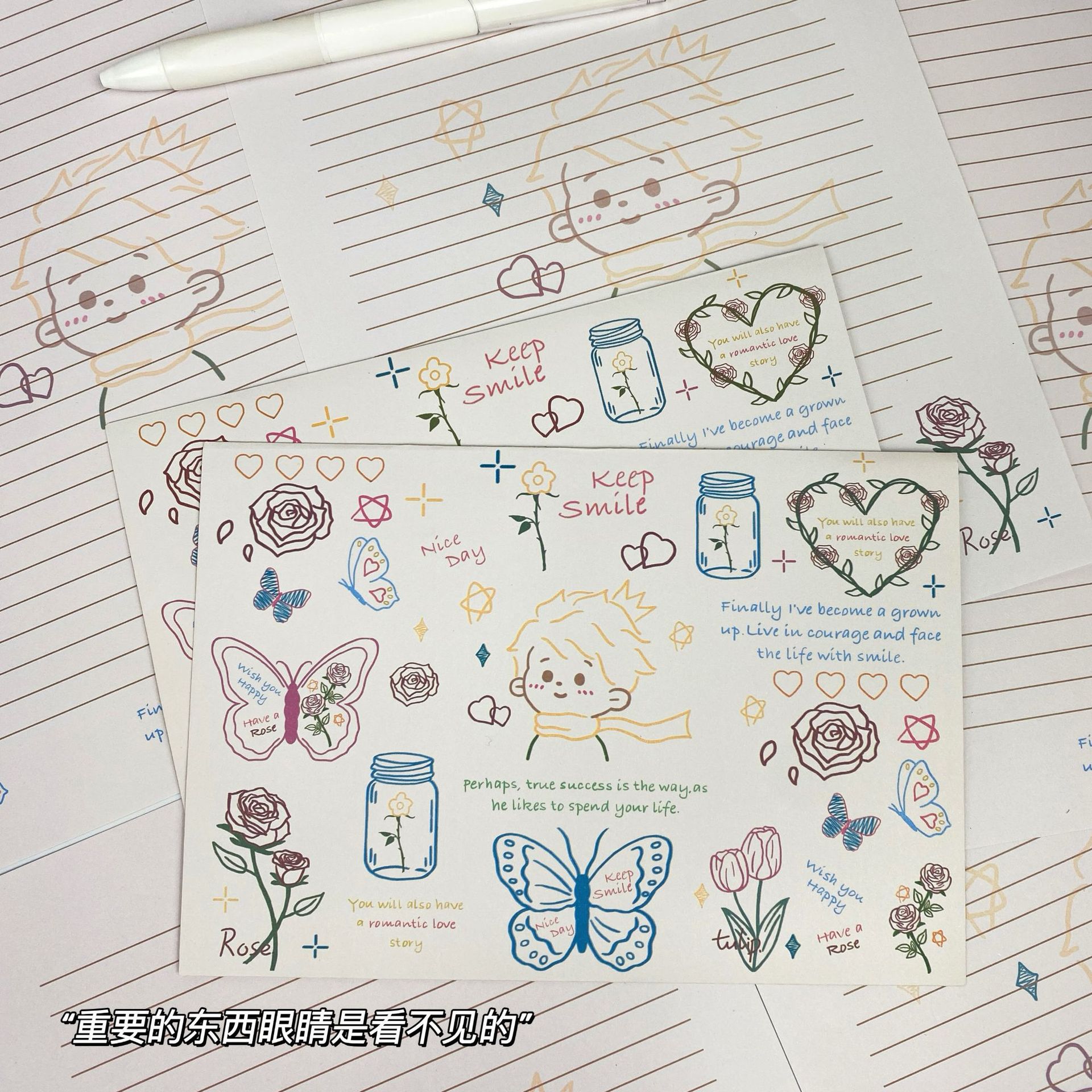 El pequeño príncipe sobres de papel de carta ceremonia insintió el viento alto valor facial conjunto completo de escritos a mano románticos creativos deseos de regalo