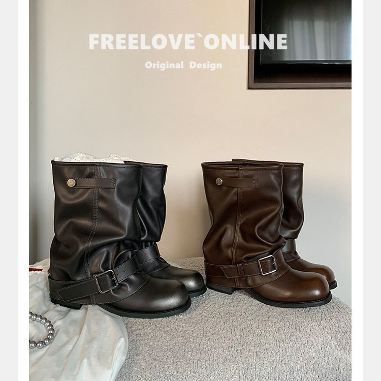 Genuine Leather ~ Thick-Soled Height-Increasing Slip-On Pants Boots Wasteland Style Retro Short Boots Women's Autumn and Winter Pile Boots Boots Genuine Leather ~ Thick-Soled Height-Increasing Slip-On Pants Boots Wasteland Style Retro Short Boots Women's Autumn and Winter Pile Boots Boots