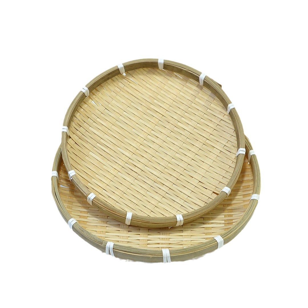 Bandeja de almacenamiento de bambú, recogedor redondo, canasta de secado de boca baja, tamiz de bambú, plato de bambú, canasta de comida, productos de bambú
