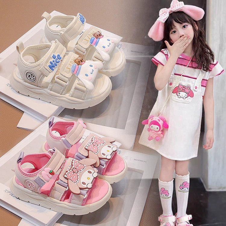 Сандалии для девочек лето 2025 новая детская обувь принцессы большая девочка мягкая подошва пляжная обувь нескользящая детка