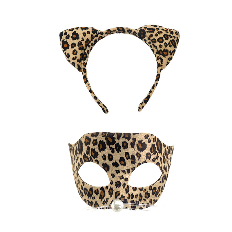 Amazon venta caliente leopardo cabello bandas mitad cara máscara set leopardo cabello bandas corbata maquillaje decoración de fiesta