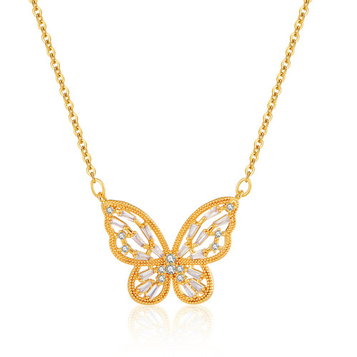 Butterfly Necklace High-end Hollow Design Elegant Clavicle Chain Copper Plated 18K Real Gold Chain O-Shape Fashionable Jewelry