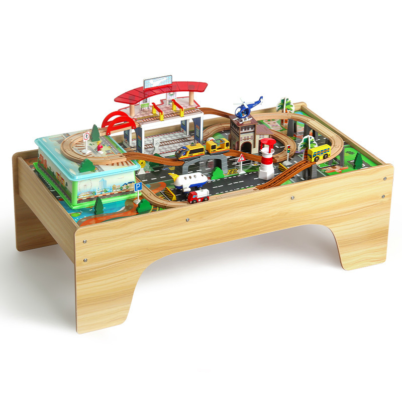 Mina de madera bloques construcción tren eléctrico modelo traje juguete para niños Parque atracciones montaje Mesa juego