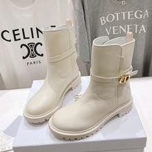 广州原标专柜品质欧美大牌真皮女式短套筒靴皮带扣显瘦厚底时装靴
