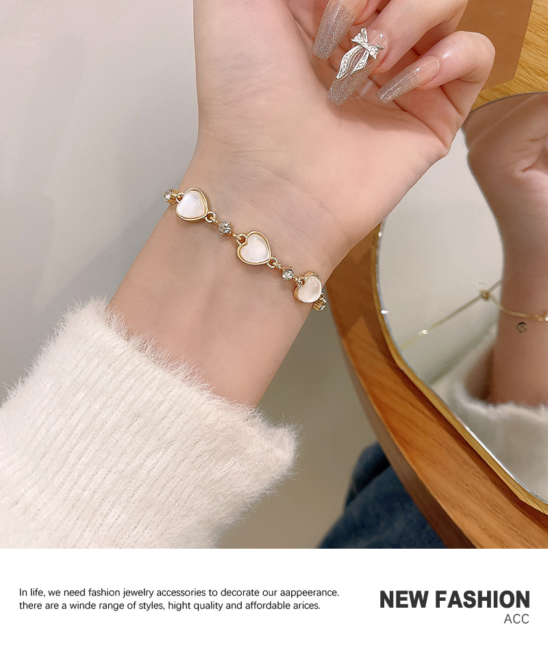 Sweet Heart Shape Copper Plating Inlay Opal Zircon Bracelets 1 Piece