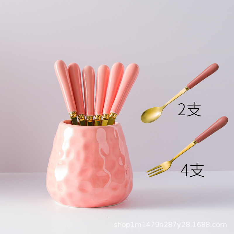 Creativo lindo Tenedor de fruta de cerámica de acero inoxidable palo de fruta Tenedor de postre de los niños del hogar pequeño tenedor traje de comer fruta