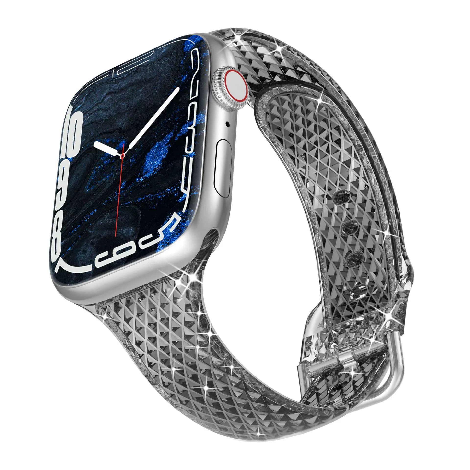 Подходит для Apple Watch ремешок Apple iWatch 1–10 поколение, S9, ромбовидный узор, тонкий TPU ремешок, прозрачный, женская модель
