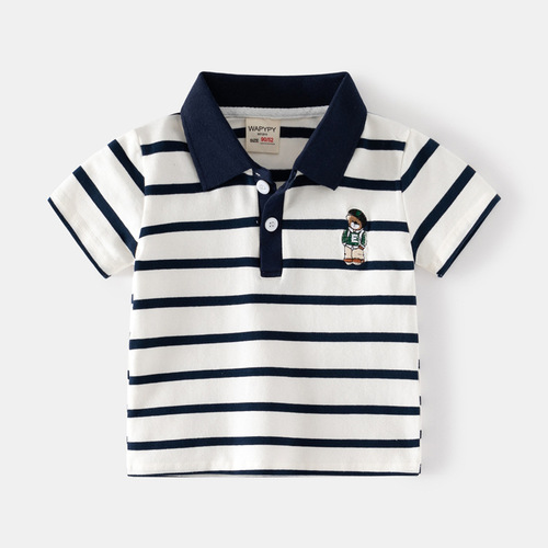 Children's striped polo shirt 2024 new summer wear Korean style children's clothing boys short-sleeved T-shirt baby half-sleeved top trendy