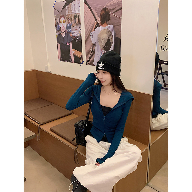 Moses Queen/Mo Xi Queen Right Shoulder Hooded Sweatshirt Jacket Women's Versatile Slim Double Zipper Cardigan Top