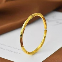 上新爆款999足金包银首饰四方吉言招财锤纹錾刻开口福字国潮手镯