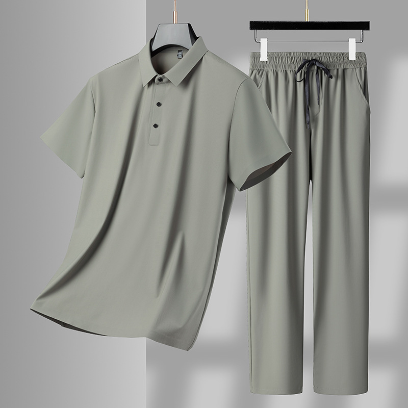 Nylon Ice Silk Men's Casual Sports Suit 2026 Summer Lapel Polo Shirt Solid Color Breathable Shorts Men's Summer Style
