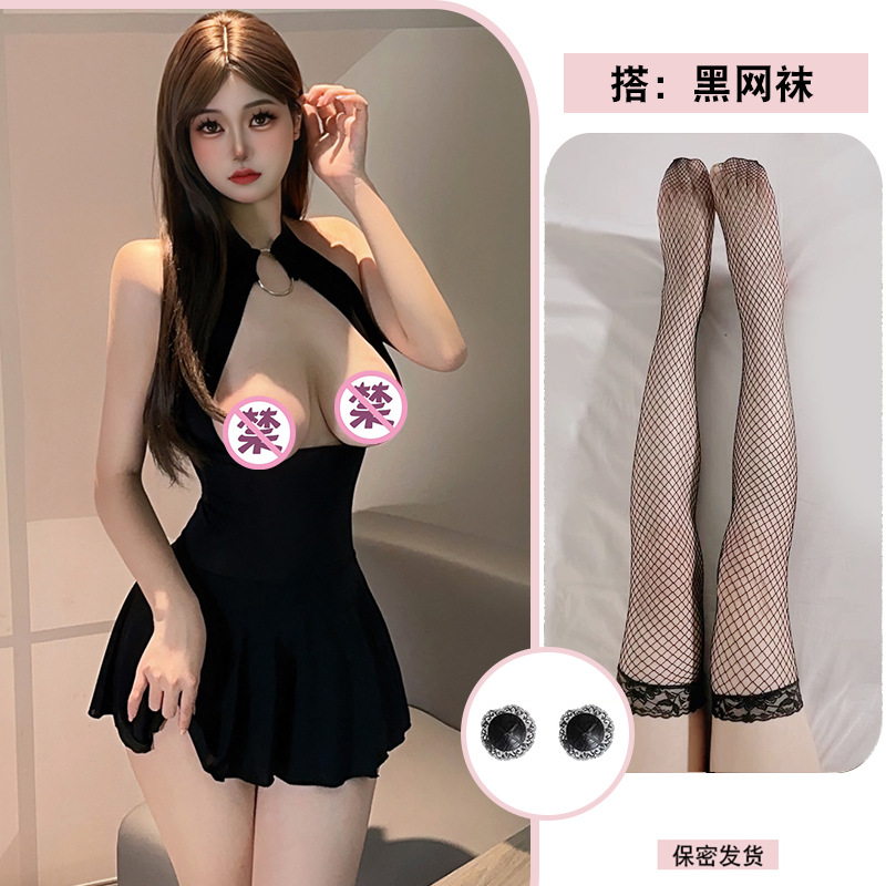 블랙 + 가슴 패치 + 블랙 망사 스타킹