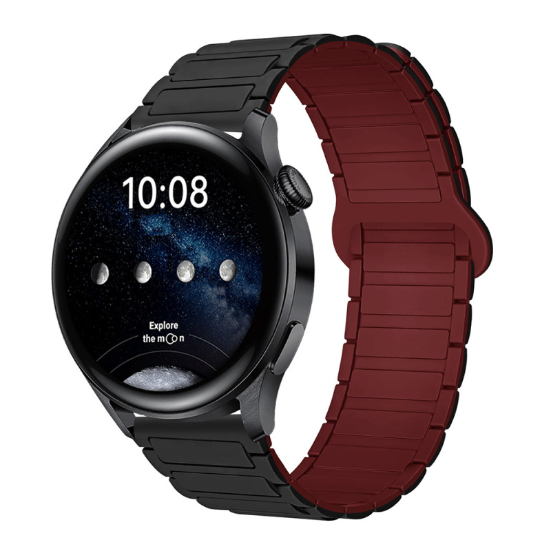 适用三星华为表带GT3/4/5荣耀watch4567二代三珠硅胶磁吸手表带|undefined