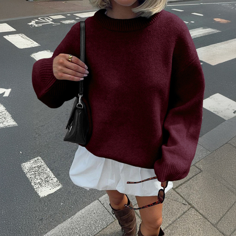 迪芸 跨境欧美休闲度假毛织长袖T恤毛衣女装2025秋冬亚马逊独立站|undefined