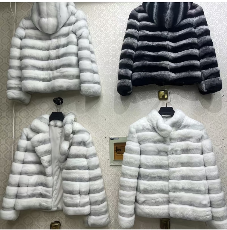 Rex Rabbit Fur Coat in Teal and Blue, Chinchilla Women's Coat, Genuine Fur Apparel with Gradient