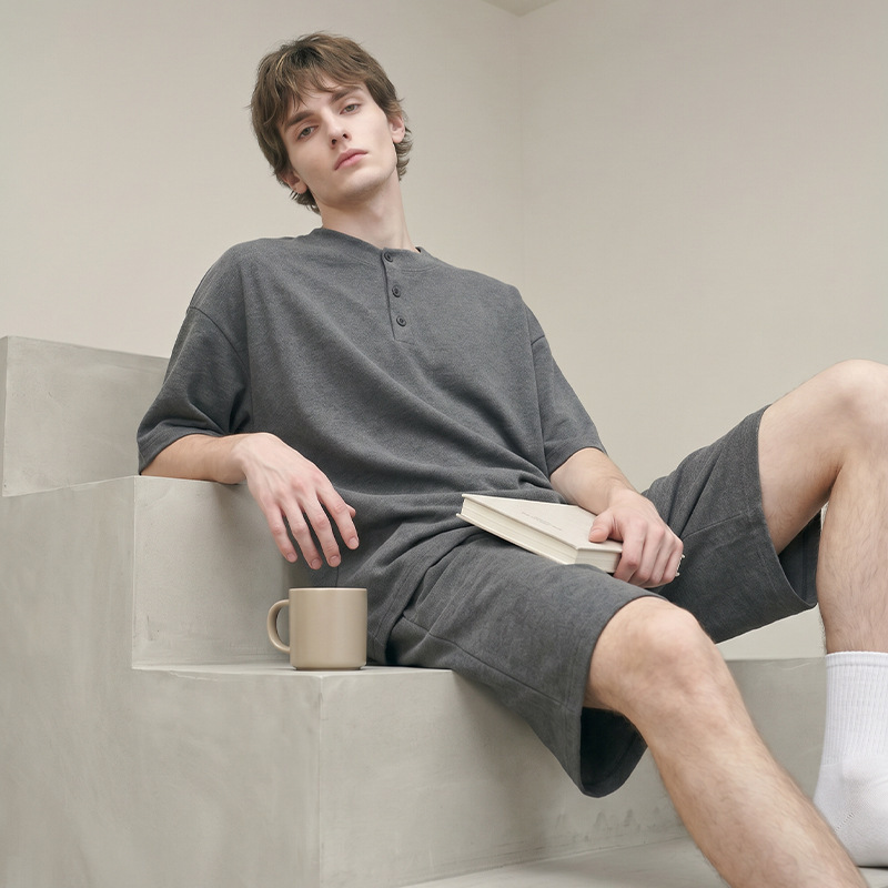 Men's pure cotton pajamas, summer short-sleeve shorts, simple 2026 new style, high-end feel, loose fit, large size home wear set
