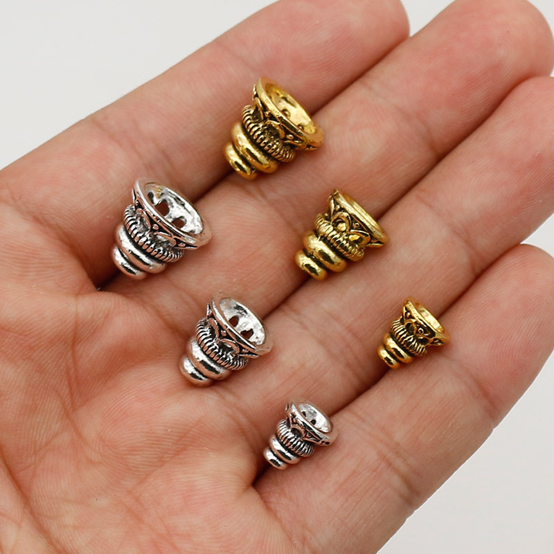 Retro hueco de tres vías cabeza de torre de pagoda 8/10/12mm plata tibetana tapa de cuentas sombrero de flecos accesorios de joyería de bricolaje
