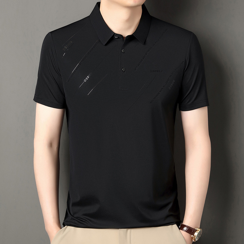 Polo para hombres 2025 nuevo verano seda de hielo seda de morera de negocios chaqueta de moda para hombres camiseta casual universal