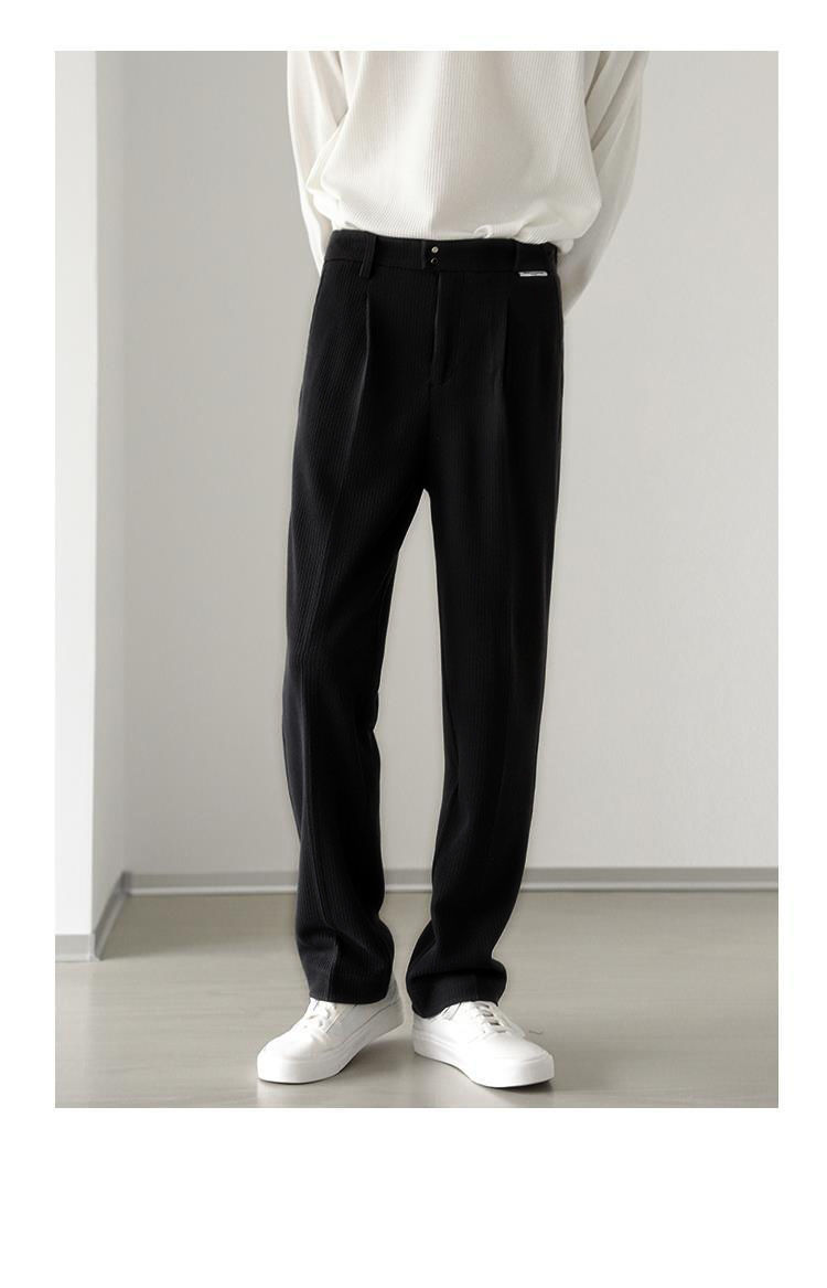 1 Men's Casual Spring And Autumn Loose Regular Wide-Leg Pants Japanese Style Simple Solid Color Versatile Straight_voghion.com