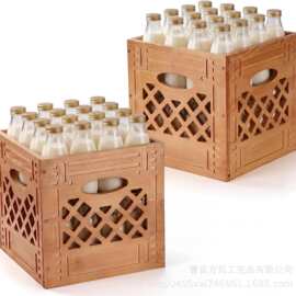 跨境木质收纳筐带把手零食存储筐家用杂志报纸整理书箱果蔬收纳篮