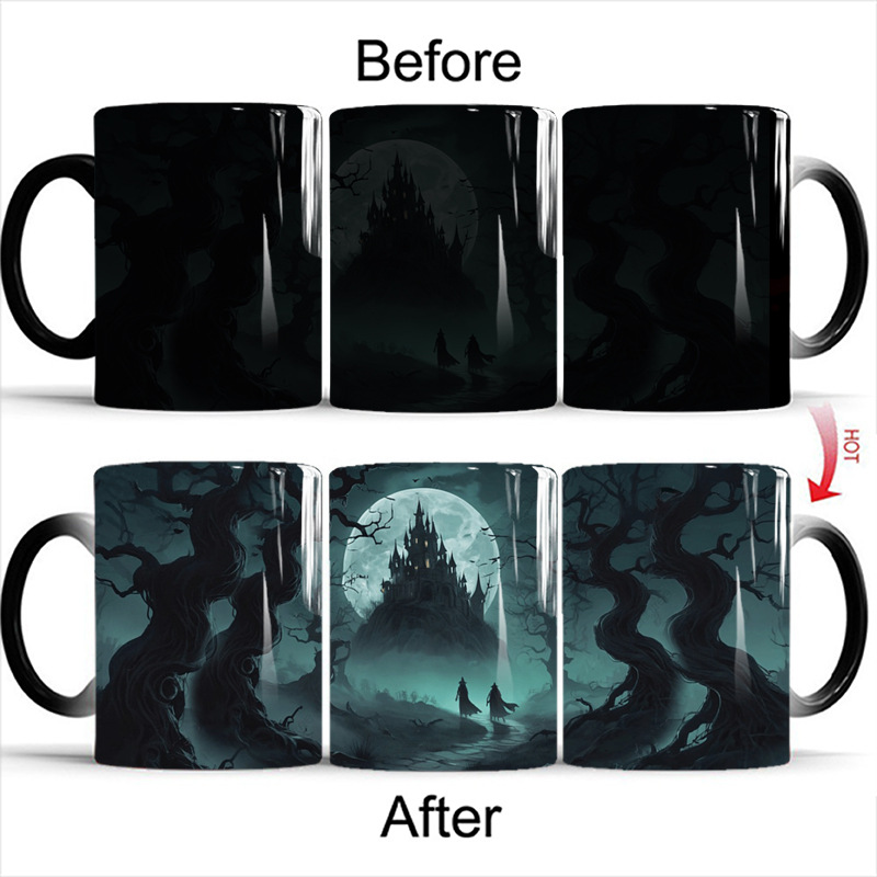 Harry Potter Live Mapa de color cambiante taza de dibujos animados película y televisión periférico de estilo europeo de cerámica simple oficina sensible a la temperatura