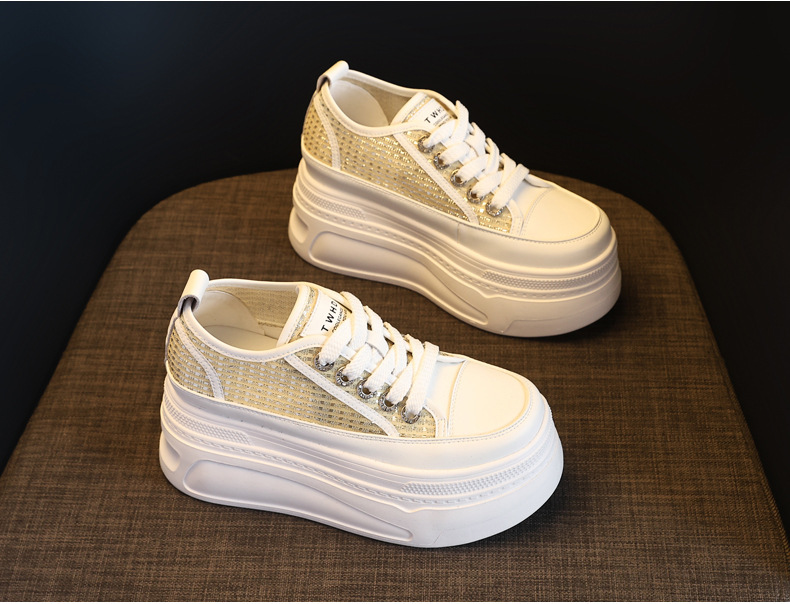 Giày sneaker nữ đế dày tăng chiều cao mùa hè thoáng khí kiểu bánh mì — màu trắng chi tiết 5