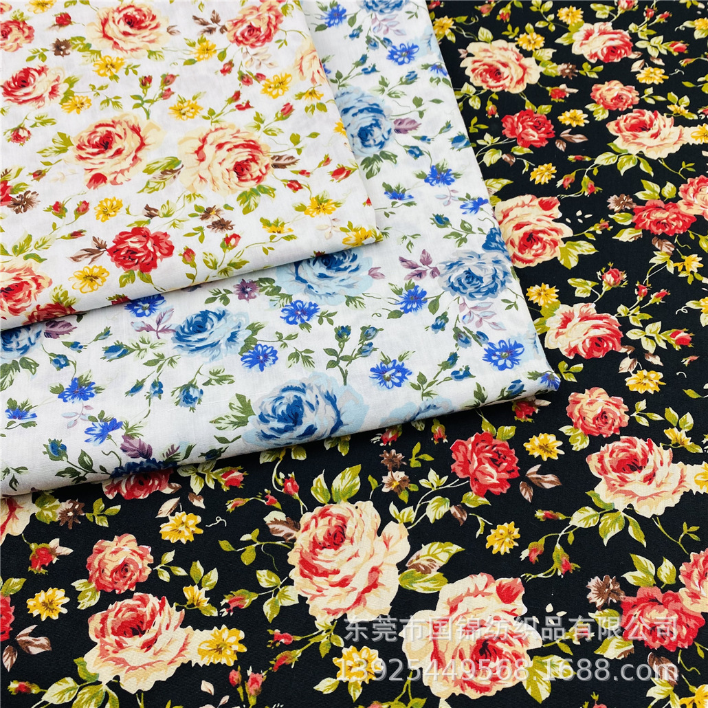 春夏新款田园牡丹印花布 40支棉府绸印花 衬衫连衣裙面料