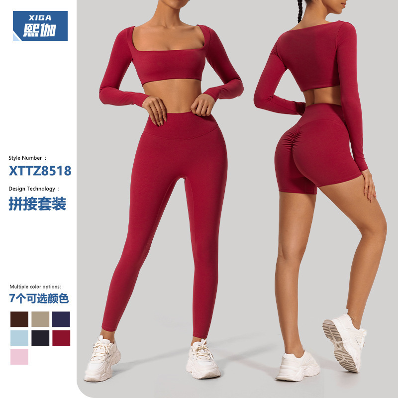 Xiga Winter Nude Tight Yoga Suit High-Waisted Quick-Drying Running Sports Fitness Clothing Two-Piece Set