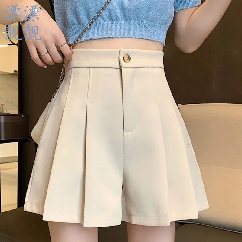 2022 summer Korean style new fashion high waist slimming pleated wide leg pants casual design suit shorts for women