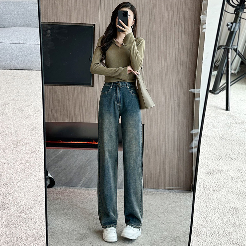 High Waist Narrow Jeans Women's Autumn and Winter New 150 Small Height-looking Loose Slimming Pants