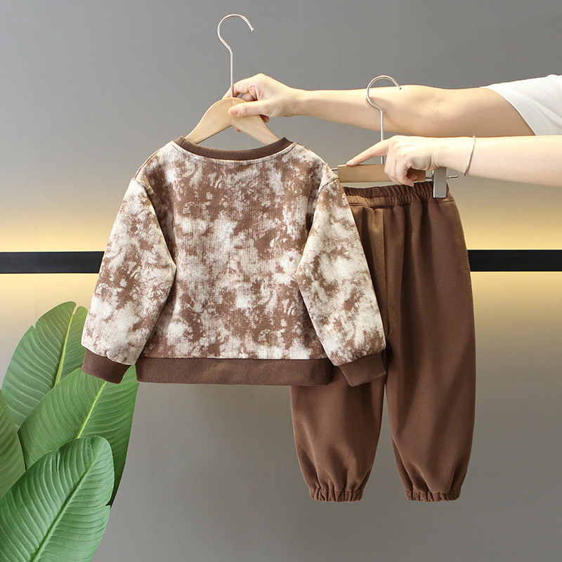 6137 Traje de suéter para niños Primavera y otoño de dos piezas para niños Pantalones de suéter con estampado de letras geniales y guapos para hombres Ropa deportiva de otoño