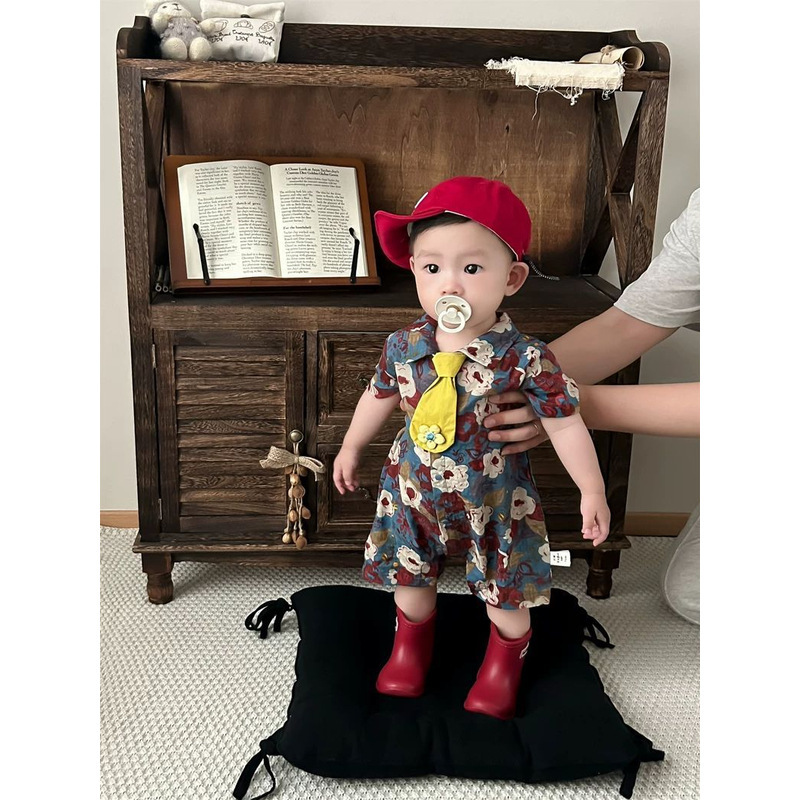 2025夏季婴儿衣服韩系薄款短袖衬衫哈衣男宝宝百天周岁礼服|undefined