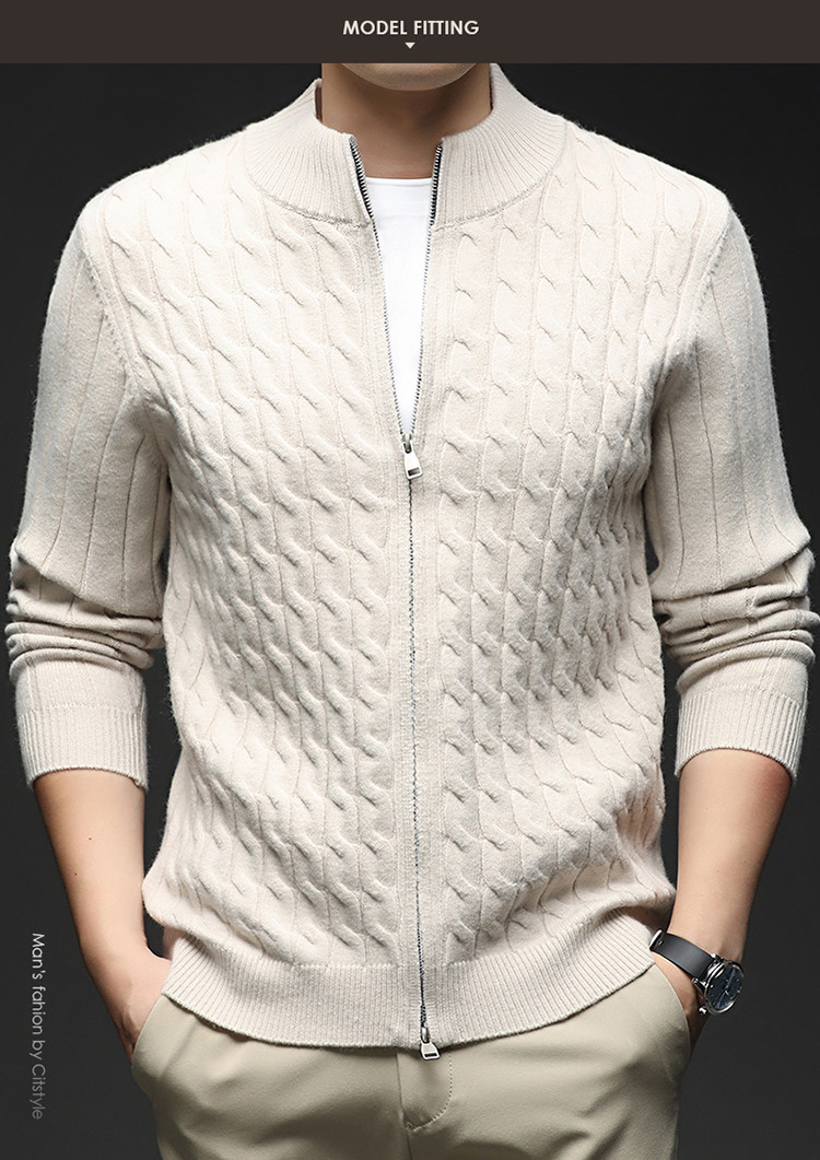 2025 chaqueta con cremallera para hombres Baidu cuello engrosado cardigan torcido otoño y invierno nuevo suéter de moda casual de hombre