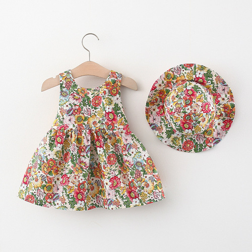 1399 foreign trade children's skirt wholesale children's dress with big bow on the chest princess skirt beach skirt with hat