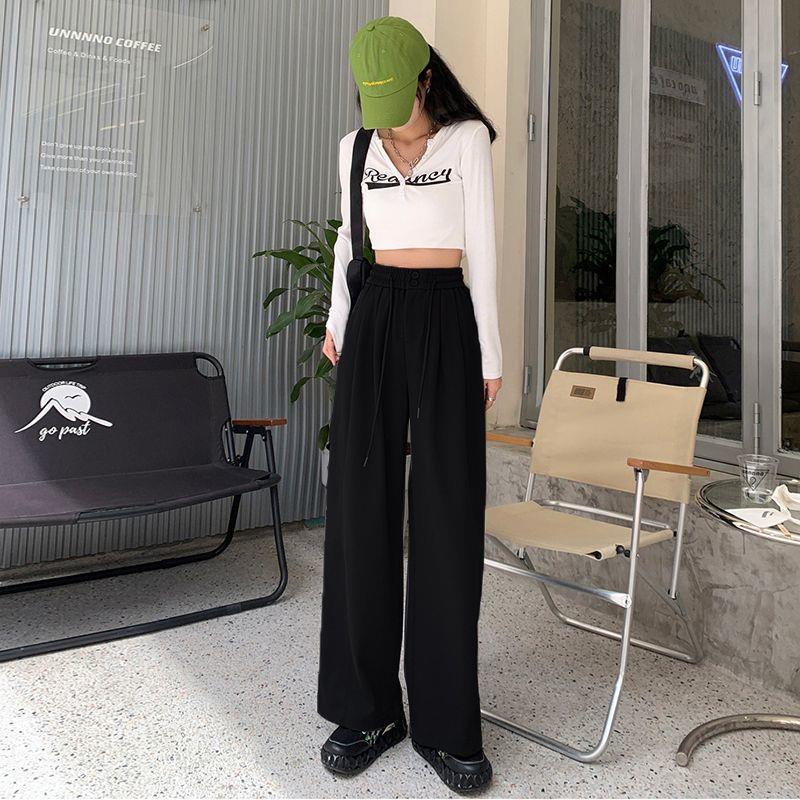 阔腿裤女大码胖mm春秋薄款2025新款宽松显瘦垂感休闲裤松紧直筒裤|undefined