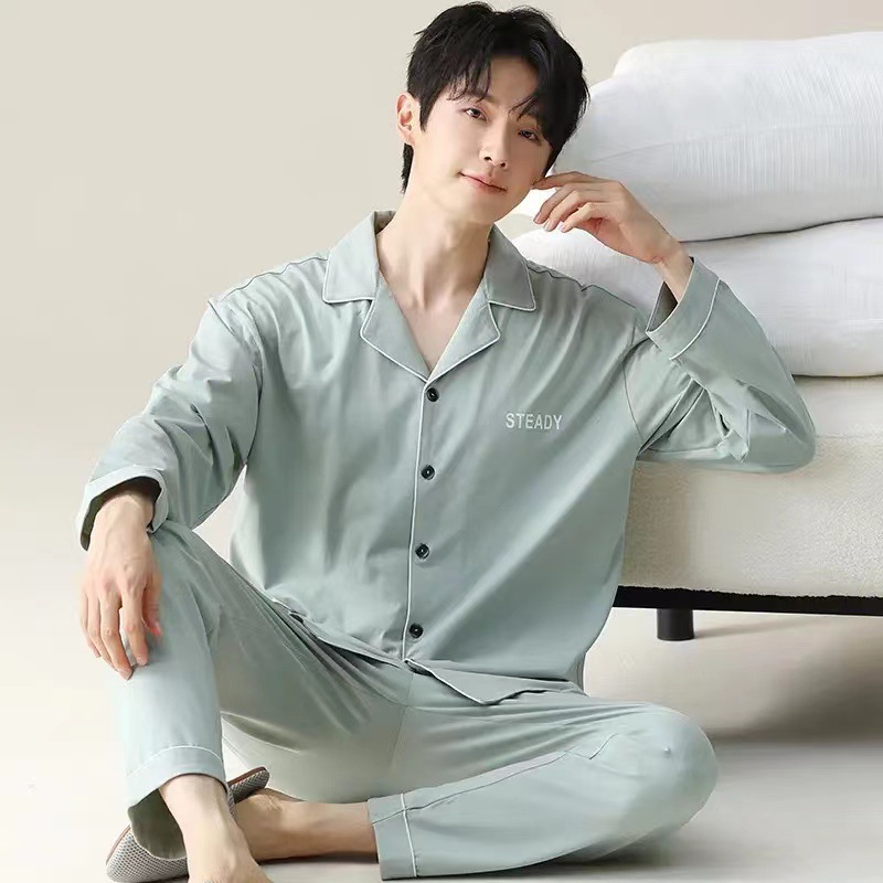 Pijamas de algodón para hombres primavera y otoño mangas largas engrosadas grandes hombres gordos ropa de hogar juvenil cardigán hombre conjunto