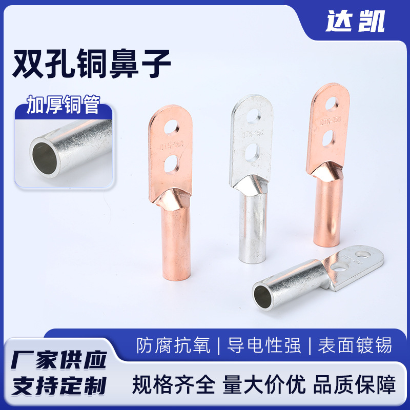双孔铜鼻子接头DTS-16/25/35/50/70-630铜线耳双眼铜接线端子并线