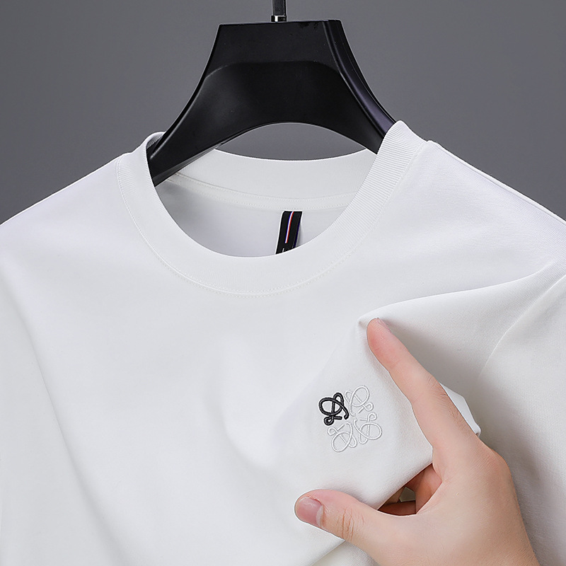 索罗娜白色长袖t恤男2024春秋季男士圆领品牌刺绣卫衣男圆领打底