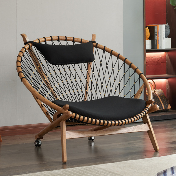 沙发设计师拉绳阳台设计休闲椅沙发椅红线圈单人北欧实木网圈椅休