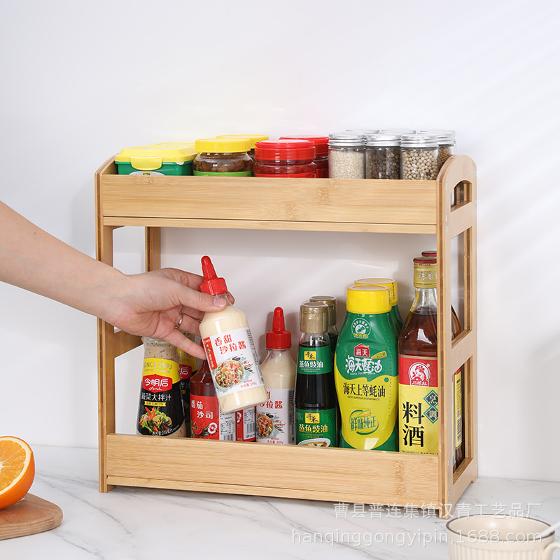 Simple kitchen bamboo seasoning storage rack countertop multi-layer…