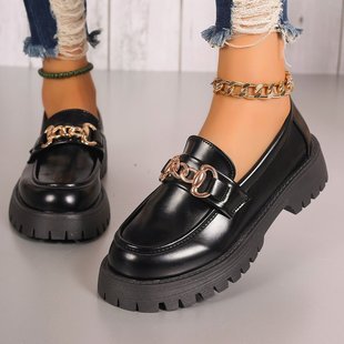 Plus Size British Style Thick-Soled Loafers Women's Slip-On Shoes 2025 New Black Round-Toe French Small Leather Shoes Trendy