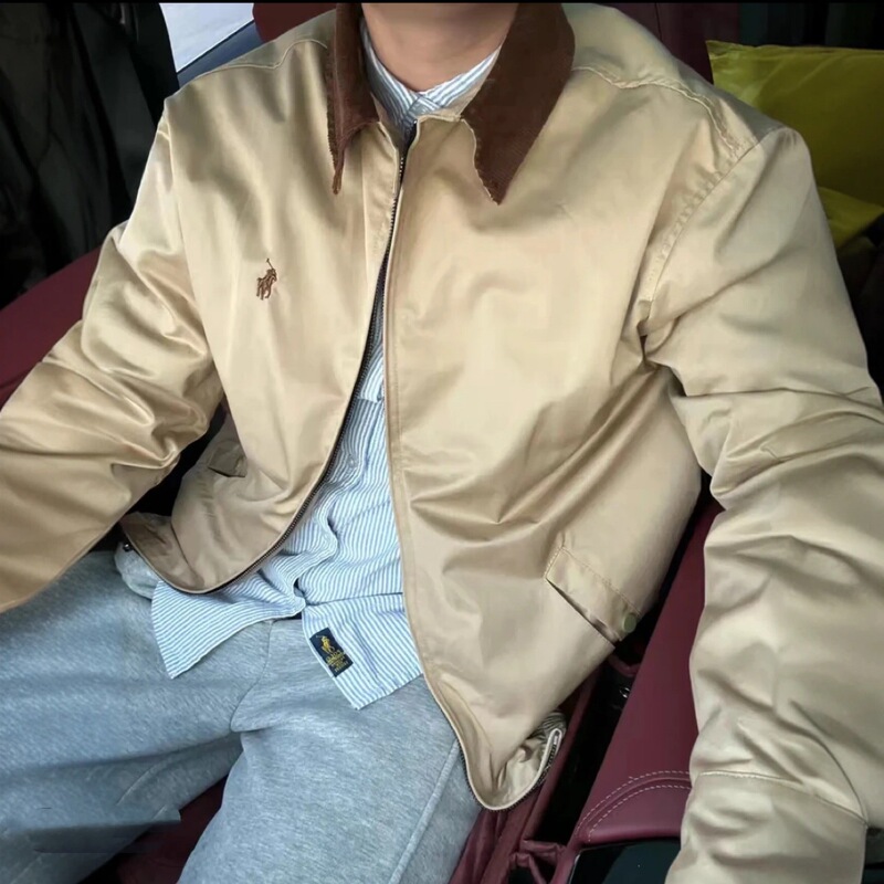 Correct Version of Laff 25 Spring and Autumn American Retro Embroidered Old Money Style Corduroy Collar Unisex Jacket